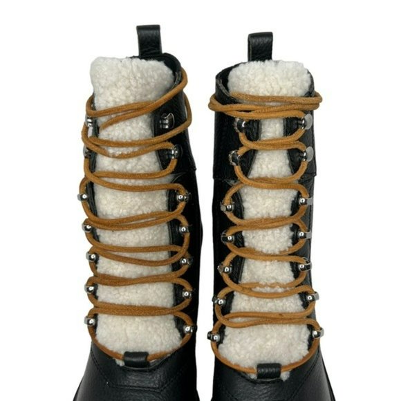 Marc Fisher Black Denise Leather Sheep Fur Combat Moto Ankle Boots Size 7.5M - Picture 15 of 16
